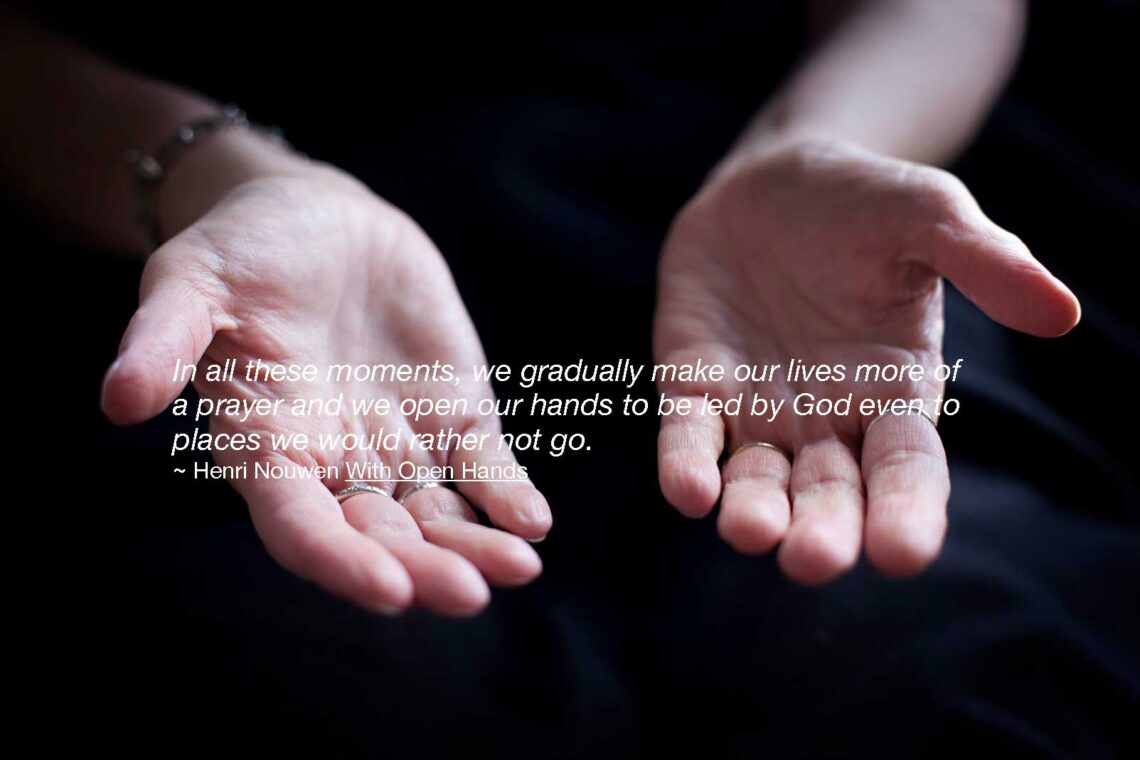 photo of open hands against black background with quote overlaid in white